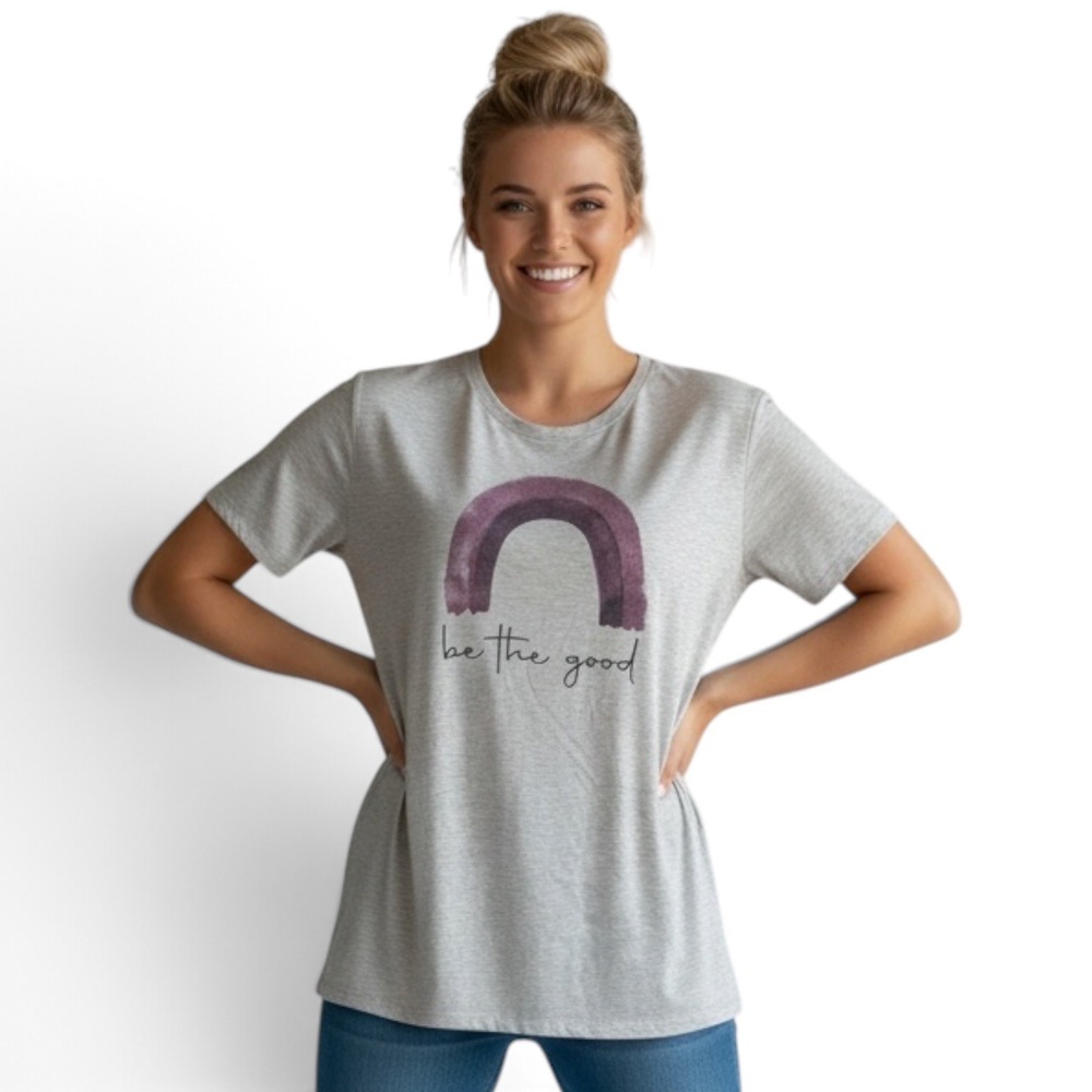 Maurices Be The Good Rainbow Graphic Tee Light Gray Heather Plus Size 2